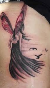 Black and pink fairy on half moon tattoo design for lower back. 40 Gothic Fairy Tattoos Origins Meanings Symbols