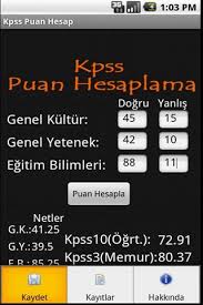 2021 kpss puan hesaplama ve kpss lisans (p3) puan hesaplama robotu ile kpss'de net sonuçlarını 2017,2018,2019, 2020 puan sonuçlarına ulaşabilirsiniz. Kpss Puan Hesaplama For Android Apk Download