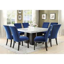 Buy kitchen table & chair sets and get the best deals at the lowest prices on ebay! Camila Marble Top Square 9 Piece Dining Set With Blue Velvet Chairs Walmart Com Walmart Com