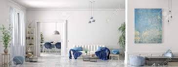 The rustic elements mix perfect with the monochrome colors creating a cool and casual place to eat. Modern Interior Design Of Scandinavian Apartment Living Room Stock Photo Picture And Royalty Free Image Image 131368402