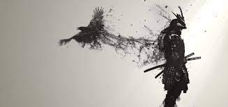 Samurai with blue face clip art, japan, minimalism, colored background. Samurai Crow 4k Shape Your Computer Beautifully