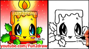 How To Draw Christmas Pictures Candle Holly Decoration Fun2draw Easy Cartoons Learn From Home Youtube
