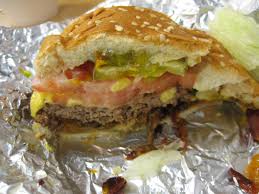 But we did one time and we felt like we were going to explode. Review Five Guys Little Bacon Cheeseburger Brand Eating