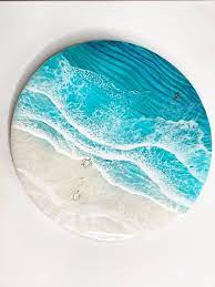 Resin Beach Art Round With Sea Turtles Starfish Epoxy Art Resin Art Beach Decor Seascape Sand Ripp Resin Art Resin Wall Art Resin Beach Art