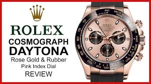 The new version daytona with oysterflex rubber bracelet is not. Rolex Daytona Rose Gold Rubber Strap Pink Index Review 2018 New Release 116515ln Youtube