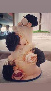 navy blue and blush pink wedding cakes
