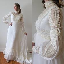 Long Bishop Sleeve Wedding Dress Vintage 1970s Long Bishop Sleeve Boho Wedding Dress With Lace Etsy Wedding Dresses Lace Wedding Dresses Bohemian Style Gown
