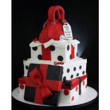 Black And White Birthday Cakes For Her 3 Tier White Gift Box Birthday Female Cake With Black Pokadots And Red Liked On Polyvore Feat White Birthday Cakes Tiered Cakes Birthday Celebration Cakes