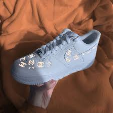 Nike Air Force 1 With Reflective Chanel Prints The Custom Movement In 2020 Trendy Shoes Nike Shoes Air Force Hype Shoes