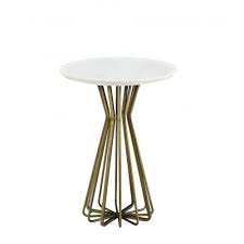 White Stone Top Brass Cage Base Accent Side Table Side Table End Tables Accent Side Table
