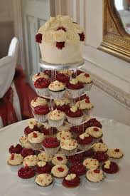 Burgundy And Cream Wedding Cupcake Tower Cupcake Tower Wedding Burgundy Wedding Cake Wedding Cakes With Cupcakes