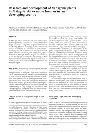 List of biotech companies in america : Pdf Research And Development Of Transgenic Plants In Malaysia An Example From An Asian Developing Country
