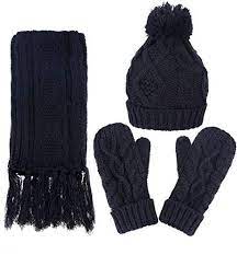 Women S 3 Piece Winter Set Knitted Beanie Scarf Gloves Navy At Amazon Women S Clothing Store Winter Set Winter Knits Cable Knit Hat