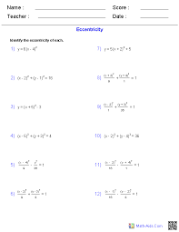 Learn about precalculus with free interactive flashcards. Algebra 2 Worksheets Conic Sections Worksheets