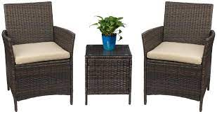 Patio Porch Furniture Set 3 Piece Pe Rattan Wicker Chairs Beige Cushion With Table Useful Tools Store Porch Furniture Outdoor Wicker Chairs Wicker Patio Furniture Set