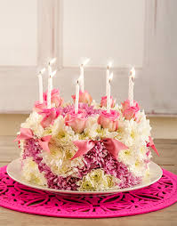 Happy Birthday Flowers And Balloons Pretty In Pink Flower Cake Mixed Flowers Gifts Birthday Flowers For Her Birthday Flowers Flower Cake