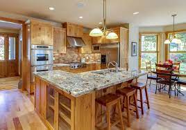 Rustic Kitchen With Breakfast Bar Tibetan Barstool Flat Panel Cabinets Breakfast Nook Knotty Rustic Kitchen Kitchen Layouts With Island Flat Panel Cabinets