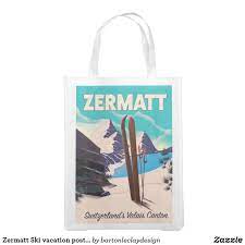 Zermatt Ski Vacation Poster Reusable Grocery Bag Zazzle Com Zermatt Ski Reusable Grocery Bags Ski Vacation
