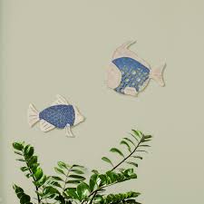 Handmade blue fish metal art wall decor. White And Blue Fish Metal Work Wall Decor Set Of 2 2637 The Home Depot