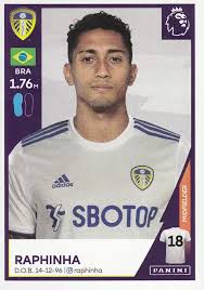 Raphinha, ayling and klich interchanging in positions to open up space to be exploited. Raphinha Leeds United Premier League 2021 Sticker 270