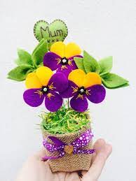 Personalised Felt Pansy Viola Flower Pot Birthday Gift For Her Fake Artificial Flowers M Felt Flower Bouquet Flowers Bouquet Gift Birthday Gifts For Grandma