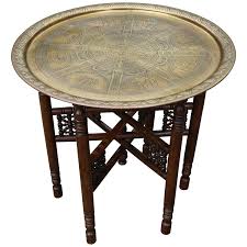 Moroccan dining table set 4 chairs silver glass top authentic home decor. Handcrafted Egyptian Revival Brass Tray Table With Islamic Design Wooden Base For Sale At 1stdibs