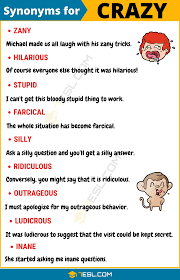 another word for crazy list of 100 synonyms for crazy with examples 7esl english vocabulary words learn english vocabulary good vocabulary words