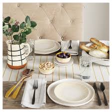 Embroidered Stripe Table Runner Golden Yellow Hearth Hand With Magnolia Image Hearth Hand With Magnolia Table Settings Everyday Striped Table Runner