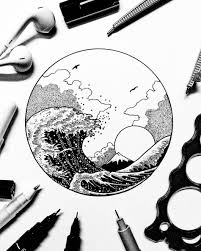 Waves Illustration Sketching Fineliner Art Wave Drawing Ocean Wave Drawing