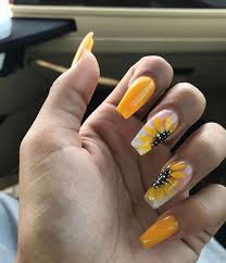 Acrylic Coffin Shaped Black And Yellow Nails Yellow Sunflower Acrylic Long Coffin Shaped Nails With Design Clear Aesthetic And Boujee Coffin Shape Nails Sunflower Nails Yellow Nails