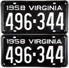 1958 Virginia License Plates Car License Plates License Plate Virginia