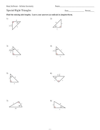 Solve problems involving similar right triangles formed by the altitude drawn to the hypotenuse of a right triangle. 8 Special Right Triangles Pdf Kuta Software
