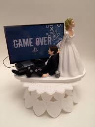 Game Over Bride And Groom Ps4 Funny Wedding Cake Topper Video Game Groom S Cake Funny Wedding Cake Toppers Wedding Humor Funny Wedding Cakes