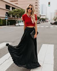 Solid Color High Waist Pleated Long Maxi Skirt Maxi Skirt Outfits Long Skirt Outfits For Summer Black Skirt Long
