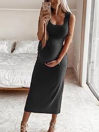 Vos résultats de recherche pour. Robe Moulante Mi Longue Avec Bretelles Spaghetti Decontractee Maternite Noir Robe De Grossesse Femme De Grossesse