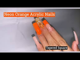 The most common neon acrylic nails material is plastic. Neon Orange Acrylic Nail Design Tapered Square Youtube
