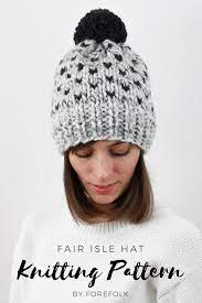 Fair Isle Hat Knitting Pattern Hearts Hat Pattern Chunky Knit Hat Pattern Pom Pom Hat Pattern Fair Isle Knitti Knitting Knitted Hats Hat Knitting Patterns