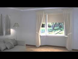 The appealing texture gives a nice contrast with the smooth sills and window glass. How To Dress Windows Bay Windows With Curtains Blinds Pelmets Youtube