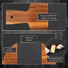 Natural wood round charcuterie boards. Buy Charmont Large Round Charcuterie Board With Handle Acacia Wood Cheese Board With Slate Serving Platter Slate Cheese Markers Set And Chalk Food Cheese And Meat Cutting Board