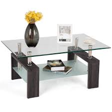 The glass top on the leisuremod imperial triangle coffee table will inject structural appeal into your space with its modern look. Phoenix Home Parla Rectangular Wood Coffee Table With Glass Top And Bottom Shelf Coffee Black Home Kitchen Furniture Fcteutonia05 De