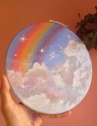 It is painted in purple, pink, yellow, green, blue and black, and the yellow bits are all outlined with iridescent gold for a sparkly, shimmery effect when viewed from different angles. 59 Painted Records Ideas Painted Records Painting Art Projects Vinyl Art Paint