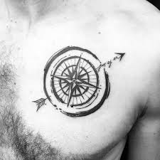 Watercolor Male With Small Compass Tattoos On Chest Compass Tattoo Men Tattoos For Guys Compass Tattoo