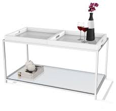 White low profile coffee table ottoman tray small to extra large square and rectangle modern home decor. Modern Chrome Metal Coffee Table With 2 White Removable Trays Contemporary Coffee Tables By Hilton Furnitures Houzz