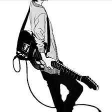 Black And White Anime Boy With Guitar Anime Boy With Electric Guitar Manga Boy Anime Music Cute Anime Guys