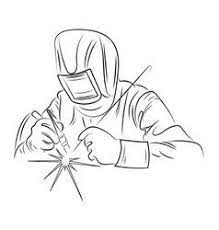 Welder With Welding Tools Royalty Free Vector Image Black And White Illustration Vector Images Linear Art