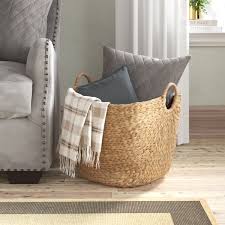 Brown stainless steel round flat cane basket, for kitchen. Colorful Baskets Wayfair