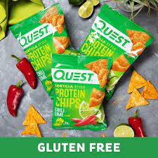 Quest Nutrition Tortilla Style Protein Chips Chili Lime Low Carb Gluten Free Baked 8 Count In 2021 Protein Chips Chili Lime Chips