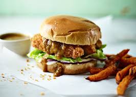 Roll of deep fried salmon, sweet potato, avocado & mayonnaise w/ fish egg outside. Chicken Katsu Curry Burger Recipe