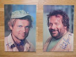 Every sunday before cable tv and blockbuster (ages before vod and netflix), one out of the five tv channels available had movies from 12pm till 12am and once in a while there was a terence hill and bud spencer film. Bud Spencer Terence Hill Autograph Photo 2 Cards Catawiki