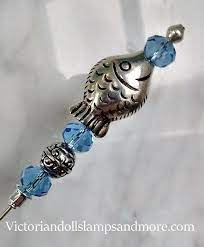 Hat Pin 5 Inch With Silver Like Small Fish Bead And Blue Glass Etsy Fish Beads Hat Pins Glass Beads